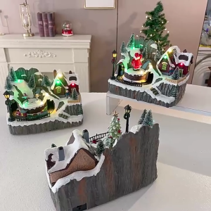 ตุ๊กตาบ้านในหมู่บ้านวันคริสต์มาสประดับดนตรีแบบหมุนได้ของตกแต่งงานปาร์ตี้สำหรับเป็นของขวัญงานเลี้ยงงานแต่งงานวันเกิดวันหยุด