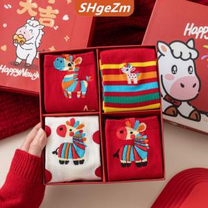 [COD] SHgeZm 1 đôi vớ Đỏ May Mắn năm mới cho nam nữ mùa thu đông ấm áp giữa ống vớ hoạt hình ngựa ngựa vớ quà tặng giáng sinh