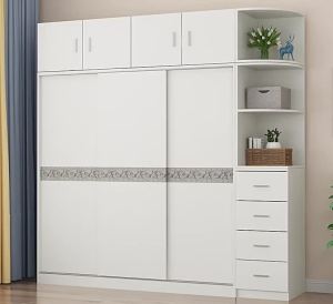 HDB Sliding Door Wardrobe Solid Wood Simple Assembly Storage Cabinet Locker Multifunctional Combination Storage Cabinet Organizer Cupboard Wardrobe with Hanging Rod