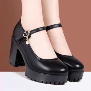 Mary Jane Shoes Waterproof Platform Heels Chunky Heel with Thin Strap Womens Fashion Shoes