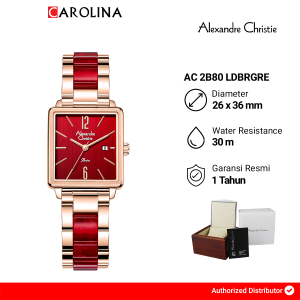 Jam Tangan Wanita Alexandre Christie Passion AC 2B80 LDBRGRE Red Dial Rose Gold Dual Tone Stainless Steel Strap