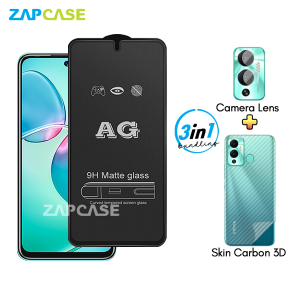 Infinix Hot 12 Play PAKET 3in1 Tempered Glass Anti Glare Free Camera Lens dan Skin Carbon