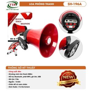 [CHÍNH HÃNG]Loa Phóng Thanh SUNRISE SH-196A Công Xuất 50W Bluetooth USB Gắn Xe Nam Châm 12V–24V Âm Thanh Xa 500m