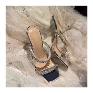 [Free Shipping] WomenS High Heels Thin Heels Transparent Crystal Heel Sandals Summer New Korean Style Elegant Rhinestone Sandals For Women