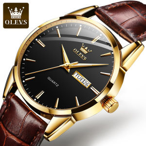 OLEVS 6898 Quartz Business Men Wristwatch Genuine Leather Band Waterproof Watches For Men Calendar Week Display