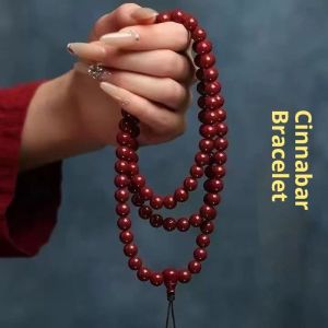 สร้อยคออธิษฐานลูกปัด108ชาดของแท้ทำด้วยมือเพื่อโชคและการป้องกัน