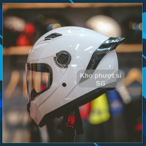 Mũ phượt bảo hiểm fullface trắng bóng AGU kèm đuôi gió Pista siêu ngầu - Nón fullface AGU đen trắng đi phượt