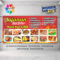 Spanduk Banner MMT Sate Seafood Bakar Sosis Dan Bakso Bakar Seblak Cilok Makanan Pedas. 