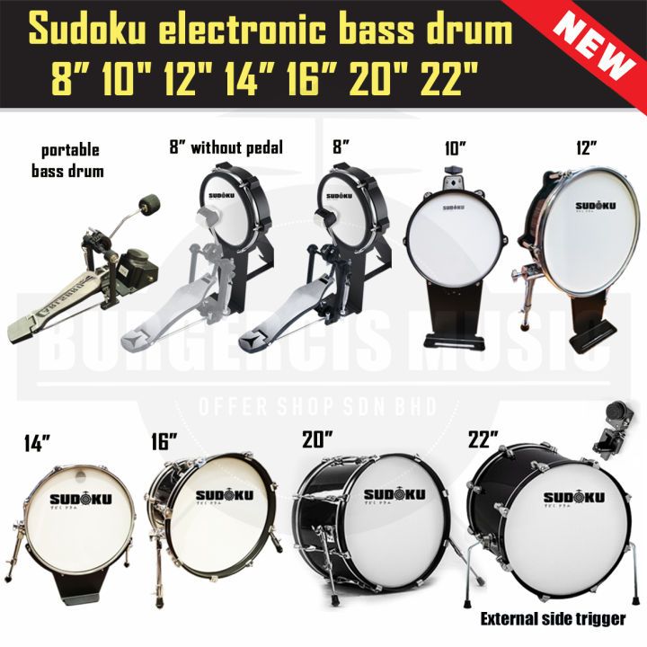 Sudoku Electronic Electric Digital Bass Drum Pad 8" 12" 18" 20" 22