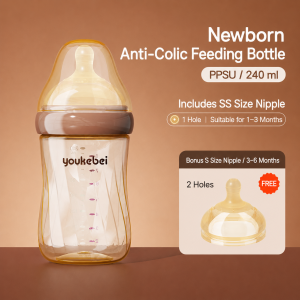 Youkebei PPSU 240ML Newborn Feeding Bottle Comboer Anti-Colic Baby Bottle BPA-Free Deep Latch Nipple