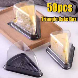 50pc Clear Slice Cake Box with Lid 6inch Plastic Triangle Container Mousse Tray Baking Packaging DIY Party Pastry Box