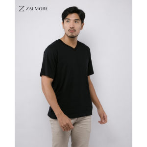 Zalmore Men Vneck T-Shirt Premium LUMA Cotton - Kaos Polos Pria Lembut Sejuk Anti Nerawang