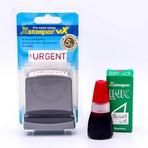 Xstamper ตรายางหมึกในตัว URGENT + หมึกเติมตรายาง หมึกในตัว 10 มล.แพ๊คคู่ (สีแดง) หมึกกันน้ำ สีเข้ม คมชัด ตรายางคำ ตรายางคำสำเร็จ