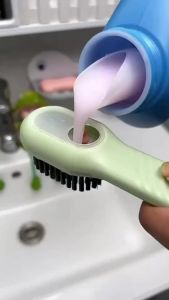 2pcs Liquid Adding Soft Fur Cleaning Brush Multifunctional Shoe Brush with Liquid for Shoe Washing and Cleaning Bathroom Kitchen Soft Laundry Clothes (White+Green)