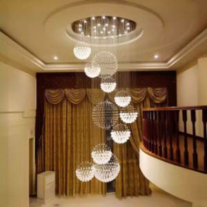 Luxury Bubble Crystal LED Chandelier High Ceiling Light Drop lamp Staircase & Living Room Pendant Lights