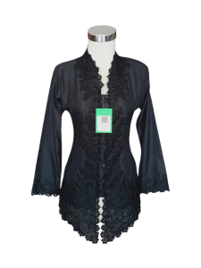 Kebaya Modern Wanita 2025 Warna Hitam Encim Bahan Katun Motif Bordir Ukuran S M L XL Jumbo
