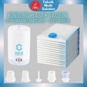 Paket Traveling 5 Plastik Vacum Vakum Baju Vacuum Bag + 1 Pompa Angin 2 IN 1 RECHARGEABLE Travel Bag