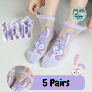 [Ready Stock] 5 Pairs Kids Girls Premium Quality Sanrio Stella Lou Socks Kids Socks Sarung Kaki Budak Summer New Fashion Childrens Socks Girls Cute Cartoon Stellalou Linabell Socks Breathable Ice Silk Socks 星黛露儿童袜子/兔子袜子 女童袜子星黛兔兔网眼袜子