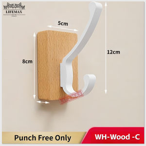 SG Seller- Nordic Style Solid Wood Black white Wooden Hook Towel Hanger Door Hook Wall Rack Hooks Coat Clothes Holder