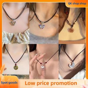 ✨QK shop✨ Chinese Style Fashion Retro Braided Rope Necklace Butterfly Flower Moon Safety Lock Pendant Necklace For Women Vintage Jewelry