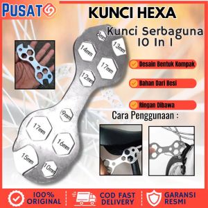 PUSAT69 Kunci Pas Sepeda 10 in 1 Hexagonal Pipih Portable Alat Perbaikan Segi Enam Alloy Sparepart Serbaguna