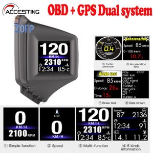 【not suitable for cars before 2012】A500/A401/P21/A600 Dual System Car HUD Display Head Up Display GPS+OBD2 Smart Gauge High Definition Speedometer Digital Meter Car Speedometer Water&Oil temp RPM Meter