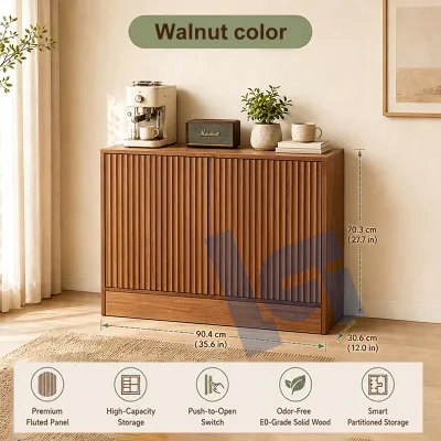 Fluted Storage Cabinet Multi-function Storage Cabinet Wavy Pattern Compact Design Console Table for Living RoomDining RoomKitchen