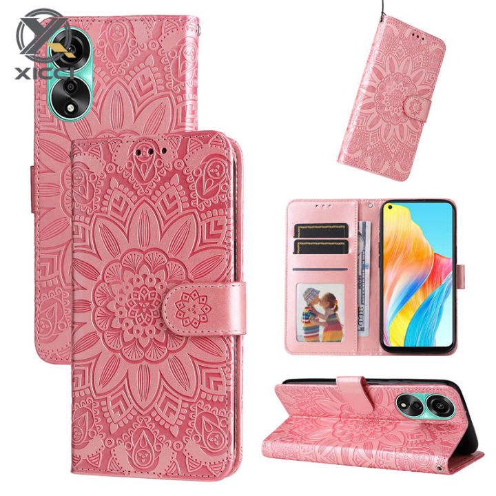 XICCI Flip Case for OPPO A78 4G/A58 4G/A38 4G/A18 4G Phone Case Sunflower  Embossing Leather Wallet Phone Lazada PH