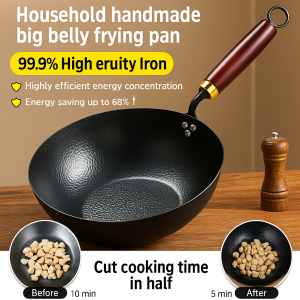 Non-Stick Iron Wok Small Ceramic Iron Pot Large Belly Pot Flat Bottom Pot Stir-Fry Noodles Rice Pot Soup Pot Cooking Utensil Kitchen Cookwear