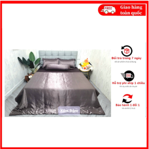 🔥 MẪU HOT🔥 Trọn bộ chăn ga phi lụa cao cấp loại 1 mã màu Xám Đậm siêu sang bộ 5 món 4 món mền lẻ chần gòn ga bọc nệm - Chăm sóc giấc ngủ