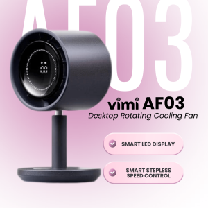 Desktop Turbo Rotating Fan vimi AF03 Fan with LED Display l 2500RPM l super quiet 3600mah rechargeable battery with digital display l Office Room and Home Aesthetic Table Fan