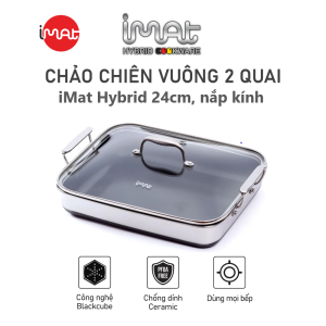 Chảo vuông đa năng hai tay cầm iMat Hybrid chống dính Ceramic đen. Chiên xào nướng lẩu đa năng