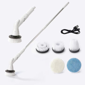 6 in 1 Cordless Electric Cleaning Brush Set Rechargeable Spin Scrubber with Replaceable Heads  Adjustable Handle for Kitchen Bathroom Tiles