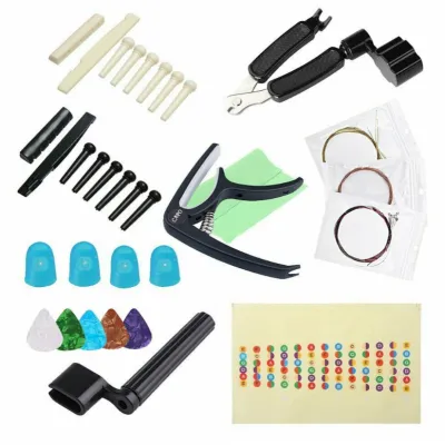 1Set Guitar Accessories Kit Guitar Picks Capo Tuner Acoustic Guitar Strings 3 in 1String Winder Bridge Pins Finger Picks
