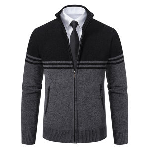 Thickened Cardigan Men Fleece Lined Sweater Mens Velvet Patchwork Sweater Coat Luxury Full Zipper Jumpers Coat