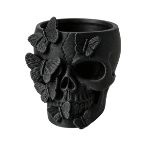 WARMSUN Gothic Butterfly Skeleton Statue Funny Home Decorations Halloween Skull Ornaments Creative Large Capacity Skull Pen Box Halloween