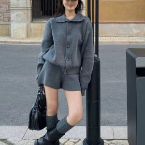 la Deep Autumn and Winter Clothes with a Complete Set polo Collar Sweater Coat Short Two-Piece Suit Korean Drama Wear Match Fall Womens Clothing