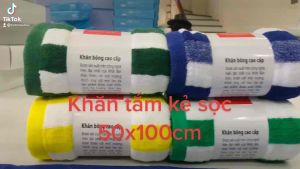 Khăn Tắm Kẻ 50x100cm thương hiệu LyVinh. Cotton Organic 100%. Gam mầu siêu sang