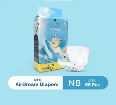 Hoppi AirDream Baby Diaper Tape NB66/S56/M48/L40 (1 Pack) 2mm Ultracore Technology