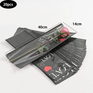 20PCS Rose Packing Sleeve Bag Single Rose Wrapping Sleeve Bouquet Packing Bag Big Capacity Plastic Transparent Flower Packaging Bag Valentines Day