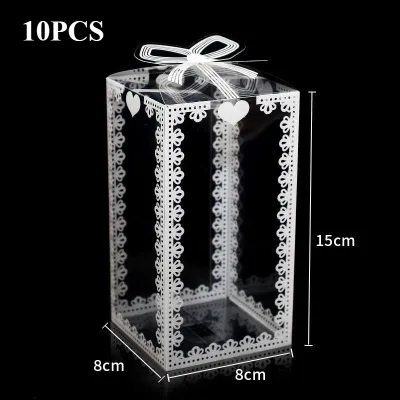 10pcs PVC Acetate Box with Bowknot for Gift Boxes Giveaway Gift Wedding Birthday Transparent Plastic Box
