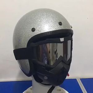 Silver Motorcycle Helmet Retro Vintage Motorbike Open Face Half Helmet Cruiser Touring Chopper Biker Cafe Racer