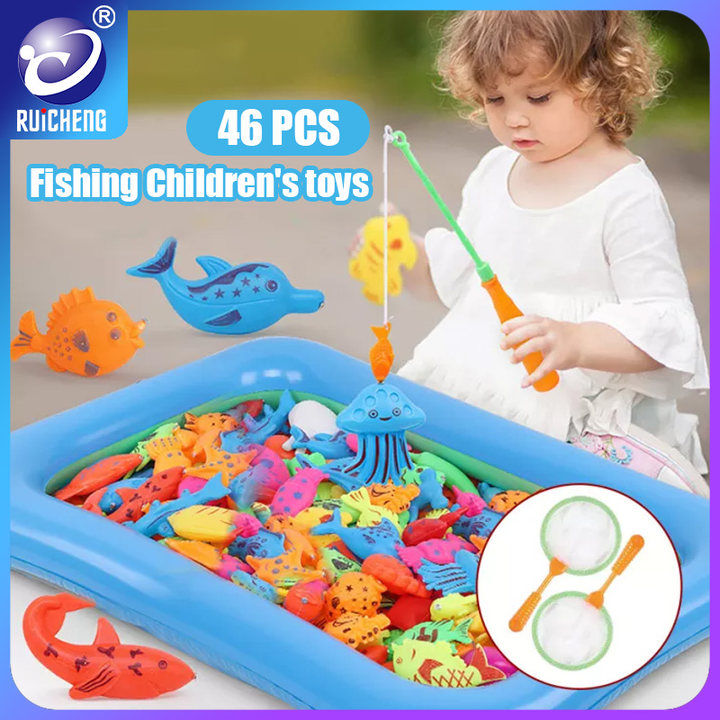 RUICHENG 46PCS Magnetic Fishing Pool Toys Game for Kids Water