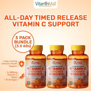 Nutra Botanics Vitamin C 1000mg Time Release with Rose Hips - All-Day Immune Support & Antioxidant (60 Tablets)