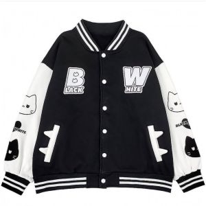 Jacket BLACK WHITE Baseball Jaket Varsity Wanita Allsize - Bisbol Varsity Korean Style Terbaru