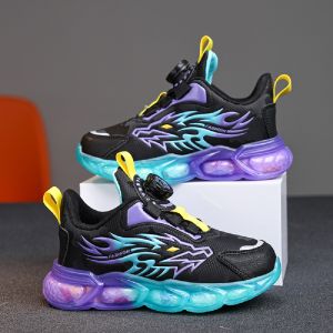 Giày trẻ em trẻ em giày thể thao bé trai và bé gái 2024 trẻ em mới nút xoay bề mặt da đế dày Giày thể thao cho bé trai