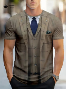 Fashion Fun Mens T-Shirt 3D Suit Tie Printed Short Sleeve Tee Party Tops Summer Mens Street Casual T-Shirt Oversized Clothing