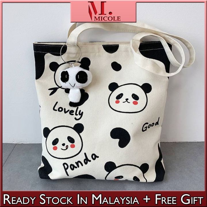 Mile Panda Canvas Shoulder Tote Bag