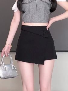 AMMIN กางเกงขาบาน2024ดีไซน์เอวสูงแบบไม่สม่ำเสมอใหม่สำหรับฤดูร้อนกางเกงทรงเอกางเกงผู้ชายขาสามส่วนสไตล์ผู้หญิงเวอร์ชั่นภาษาเกาหลีสีทึบเรียบง่ายสไตล์แนวหวาน