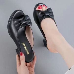 [Free Shipping] Fish-Toe Slip-On Sandals New Summer High-Heeled Slippers For Women Outdoor Wear Waterproof Platform Chunky Heel Half-Heel High-Heeled Shoes